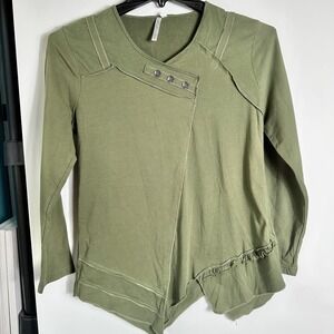 Lulu B Womens Size M Olive Asymmetrical Exposed Seam Boho Chic Top Excellent